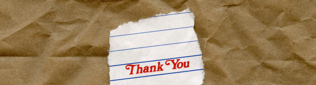 Simple “thank you” graphic representing gratitude and Thanksgiving ideas for church families.